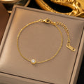 Ouj Popular Summer Fashion Stainless Steel 18k Gold Plated Zircon Adjustable Charm Bracelet for Women Wear