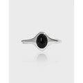 925 Sterling Silver Oval Black Agate Gemstone Ring Opening Geometric Adjustable Ring Cool Personal Women Rings for Girls Gift