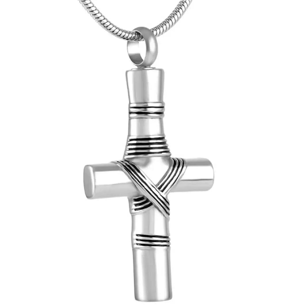 JESUS Cross Cremation Urn Ashes Keepsake Pendant Stainless Steel Cross Ribbon Memorial Jewelry Necklace Ash Holder Urn Cremation