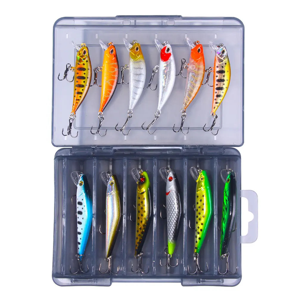 Box041 Combo 12pcs/box Hard Baits Minnow Fishing Lures Kit Set with Plastic Box Package