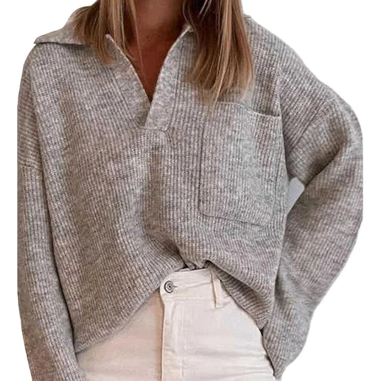 Wholesale Women Fall New Designer V Neck Sweaters Fashionable Pullover Long Sleeve Warm Knitted Sweater for Woman