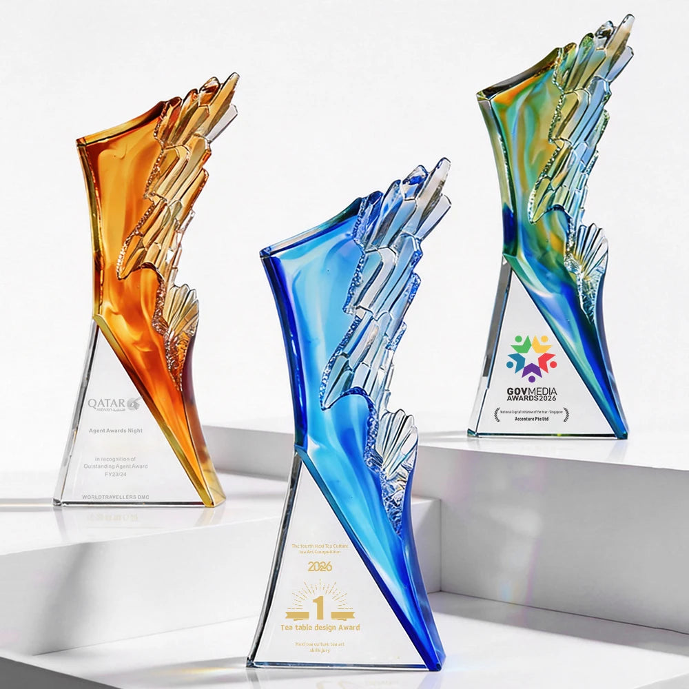 Jadevertu LJ-1006 Crystal Eagle Shape Trophy Pate-de-verre Technology New Design Original Innovative Liuli Crystal Nice Gift