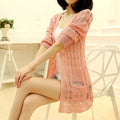 Thin Knit Cardigan Sweater Female New Spring Jacket in the Long Section of a Hollow Loose Shawl in Summer