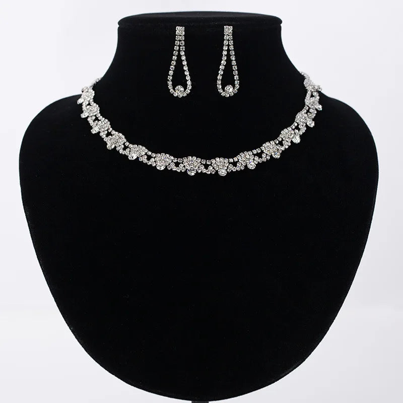 Classic Silver Jewelry Set for Women Including Necklace Earrings Rhinestone for Wedding Parties Anniversaries Designed for Young