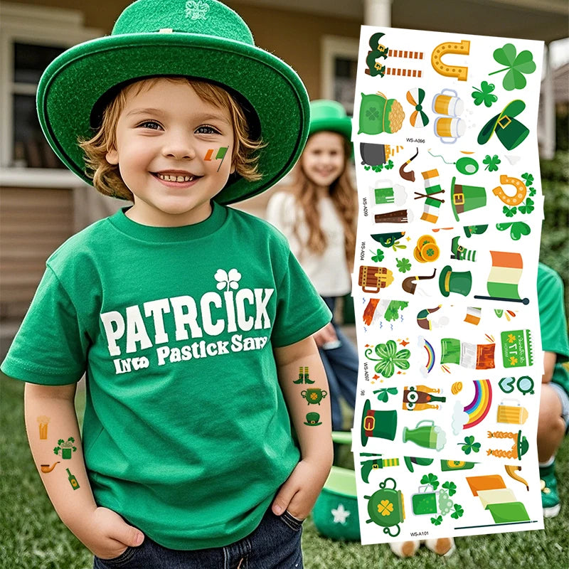 Irish National Day Saint Patrick's Day Children's Cartoon Party Custom Paper Fashionable Temporary Tattoo Stickers for Body