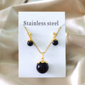 Fashion Jewelry Set Minimalist Women 18k Gold Stainless Steel Zircon Eyes Pendant Necklace and Earrings Set for Gift