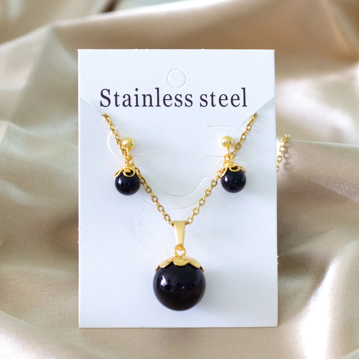 Fashion Jewelry Set Minimalist Women 18k Gold Stainless Steel Zircon Eyes Pendant Necklace and Earrings Set for Gift