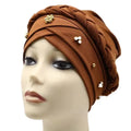 New Sleep Turban Chemo Beanie Elastic Solid Pearl Braid Knot Hijab Cap Women Muslim Hijab Head Cap Turban Hat With Pearl