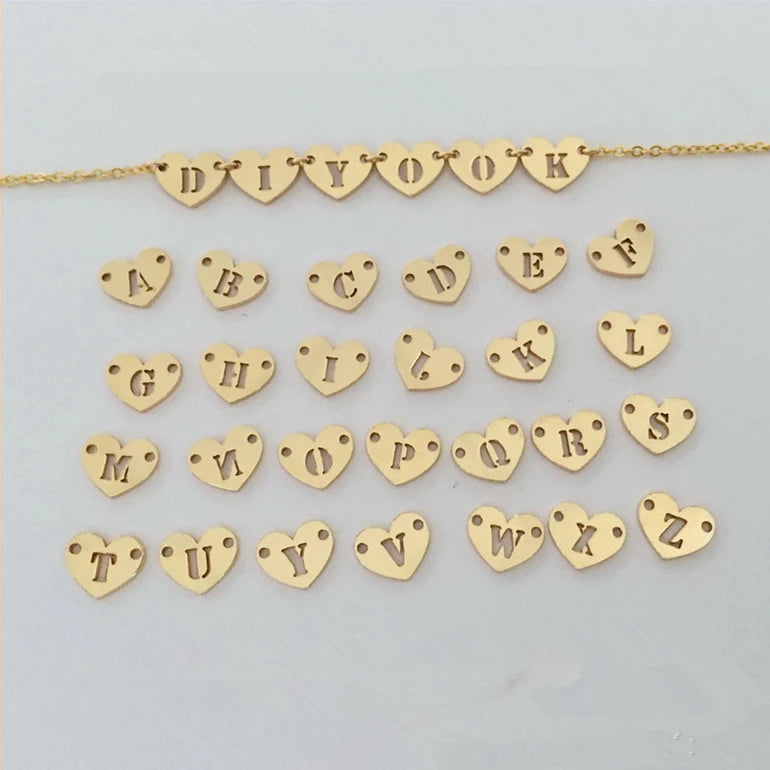 Premium Jewelry Accessories Chain Tabs 14k Gold Filled Heart Shaped 7.9*6.4mm 26 English Alphabets Letter Connector Charms