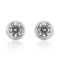Simple Design  AAA Cubic Zirconia Rhodium Plating Bezel Setting Plain 925 Sterling Silver Earring