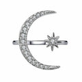 Trendy Jewelry Solid Silver Crescent Moon and Star 925 Sterling Silver Ring