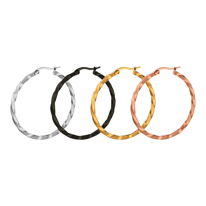 Trendy Twisted Big Hoop Earrings Stainless Steel Waterproof Earrings Jewelry 18k Gold Women Round Hoop Earrings
