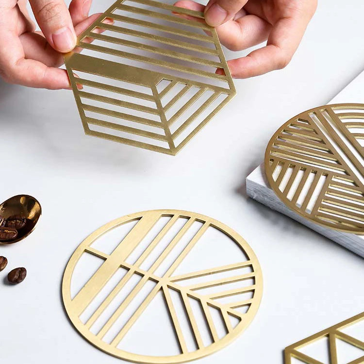 Customized Cup Coasters Geometric Golden Stainless Steel Metal Gold Color Coasters
