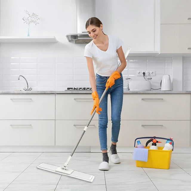 Swivel Handle Microfiber Flat Mop for Efficient Floor Cleaning Wet/Dry/Dust with 4 Reusable Washable Pads