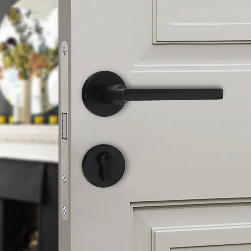 Separate Black Sand Handle Lock for Interior Bedroom Door Lever Handle Modern Design Style Black Handle with Lock