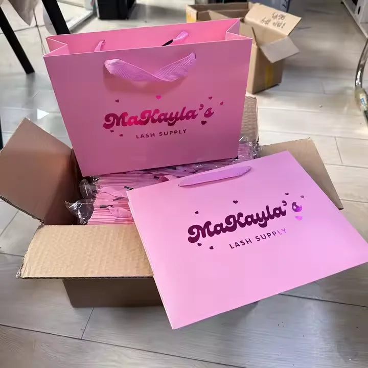 Wholesale Pink Custom  Gift Bags with logo Shopping Bag Hard Paper Bag Christmas Customized