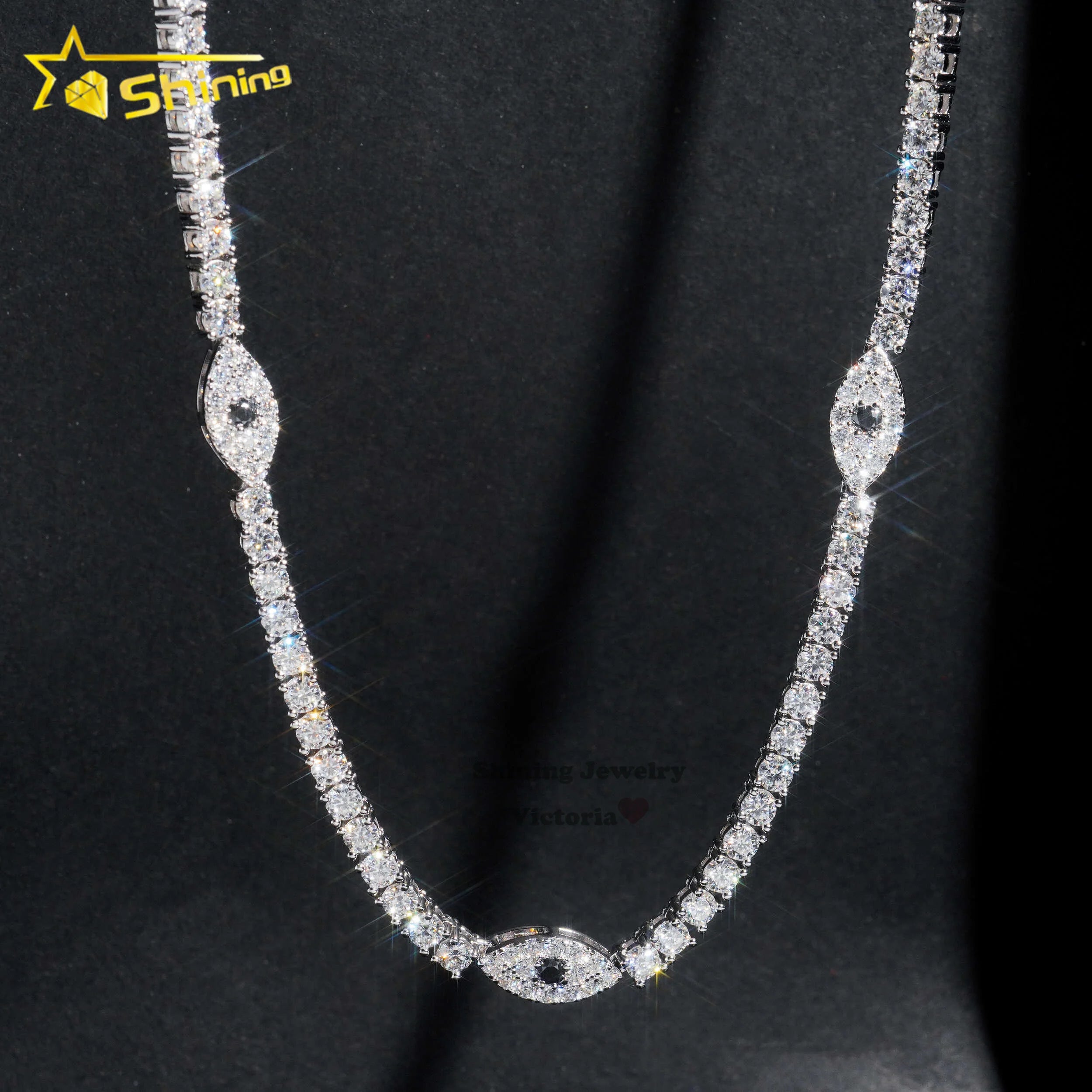 New Arrival 925 Sterling Silver Iced Out White Gold Pass Diamond Tester Rapper Jewelry 3MM Moissanite Eyes Tennis Chain