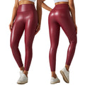 High Waist Gym Sport Tight Compression Imitation Leather Yoga Leggings Pants for Women
