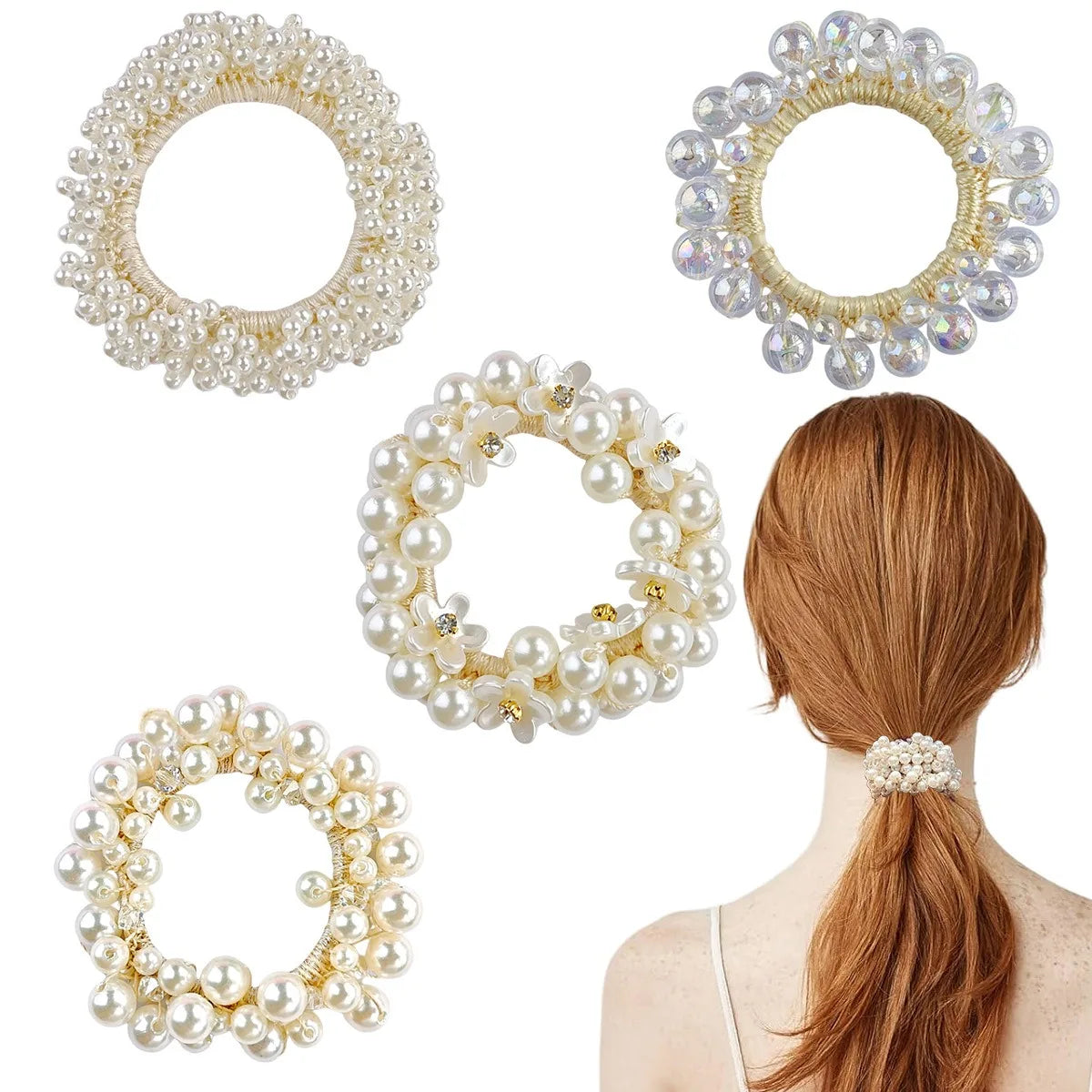 Wholesale Spot Pearl Hair Tie Women Shiny Rhinestone Ponytail Holder Hair Tie Custom Logo Hair Tie Set