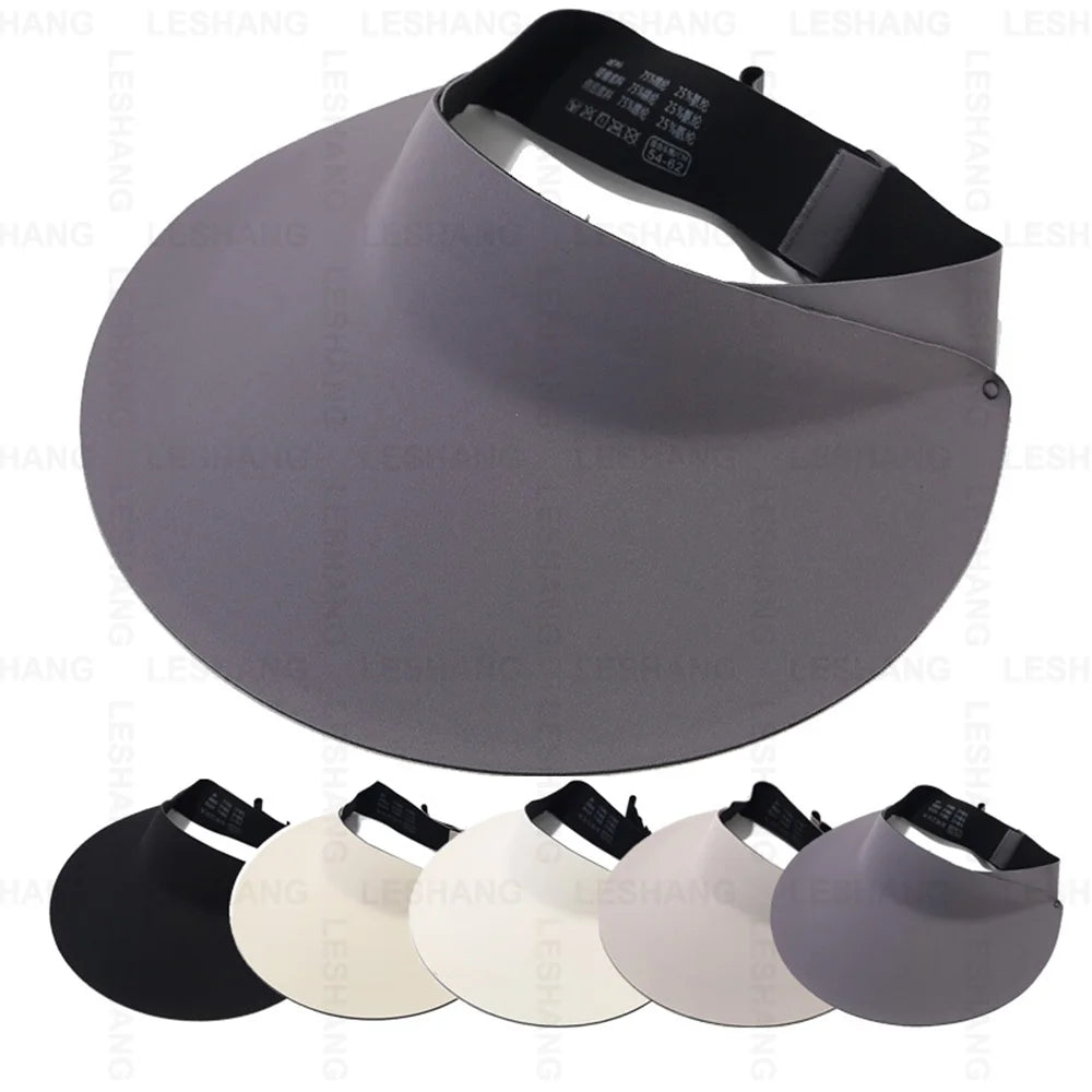 Factory Direct Custom Embroidery Logo Wide Brim UV Protection Empty Top Caps Seamless Sunblock Foldable Beach Sun Visor Hats