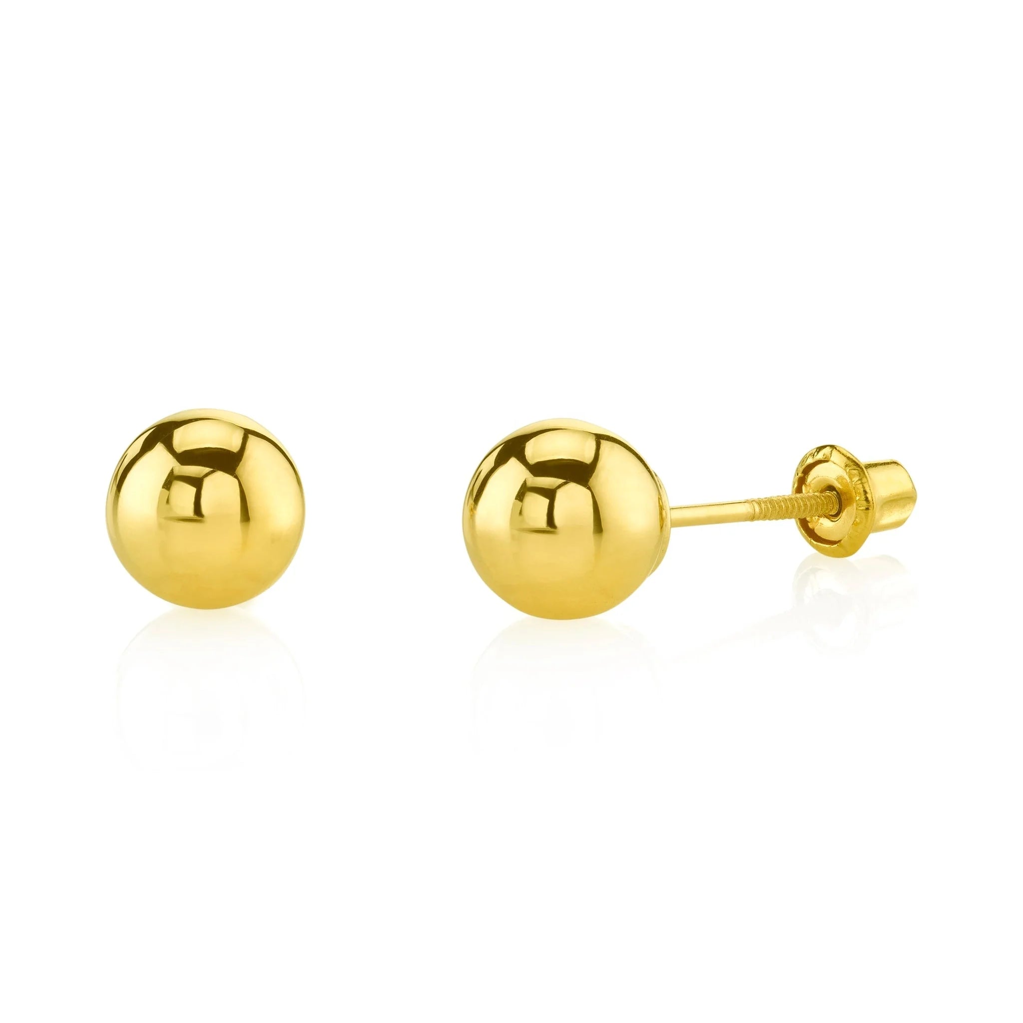 Classic 14K Gold Plated Round Ball Screw-Back Safely 925 Sterling Silver Stud Earrings for Children