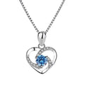 QUSEDINY Elegant Silver Stainless Steel Blue Cubic Zircon Clavicle Love Heart Shape Necklace Perfect Valentine's Day Gift