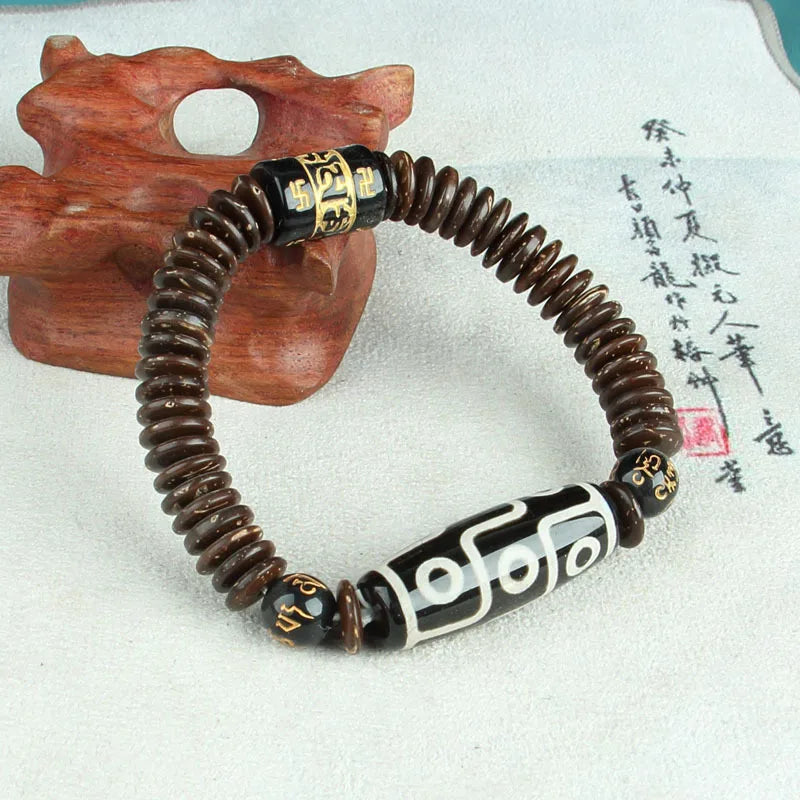 SC Wholesale Vintage Wooden Stone Beads Bracelet Fashion Beaded Bracelet Chinese Tibet Colored Pray Agate Bracelet to My Son