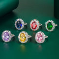Jachon Retro Crystal Shiny Mosaic Process Zirconia Carved Copper Plating pigeon egg-shape Women Rings