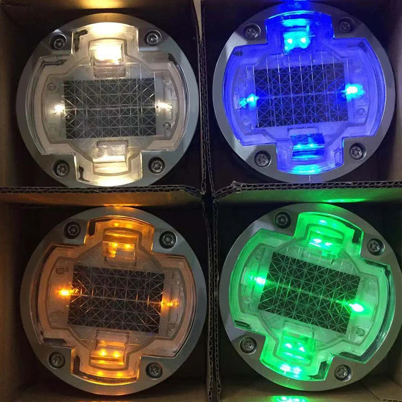 Pavement Markers Solar Synchronous Ip68 Traffic Bearing 60t Raised Led Reflecting Aluminium Solar Road Studs cat Eye