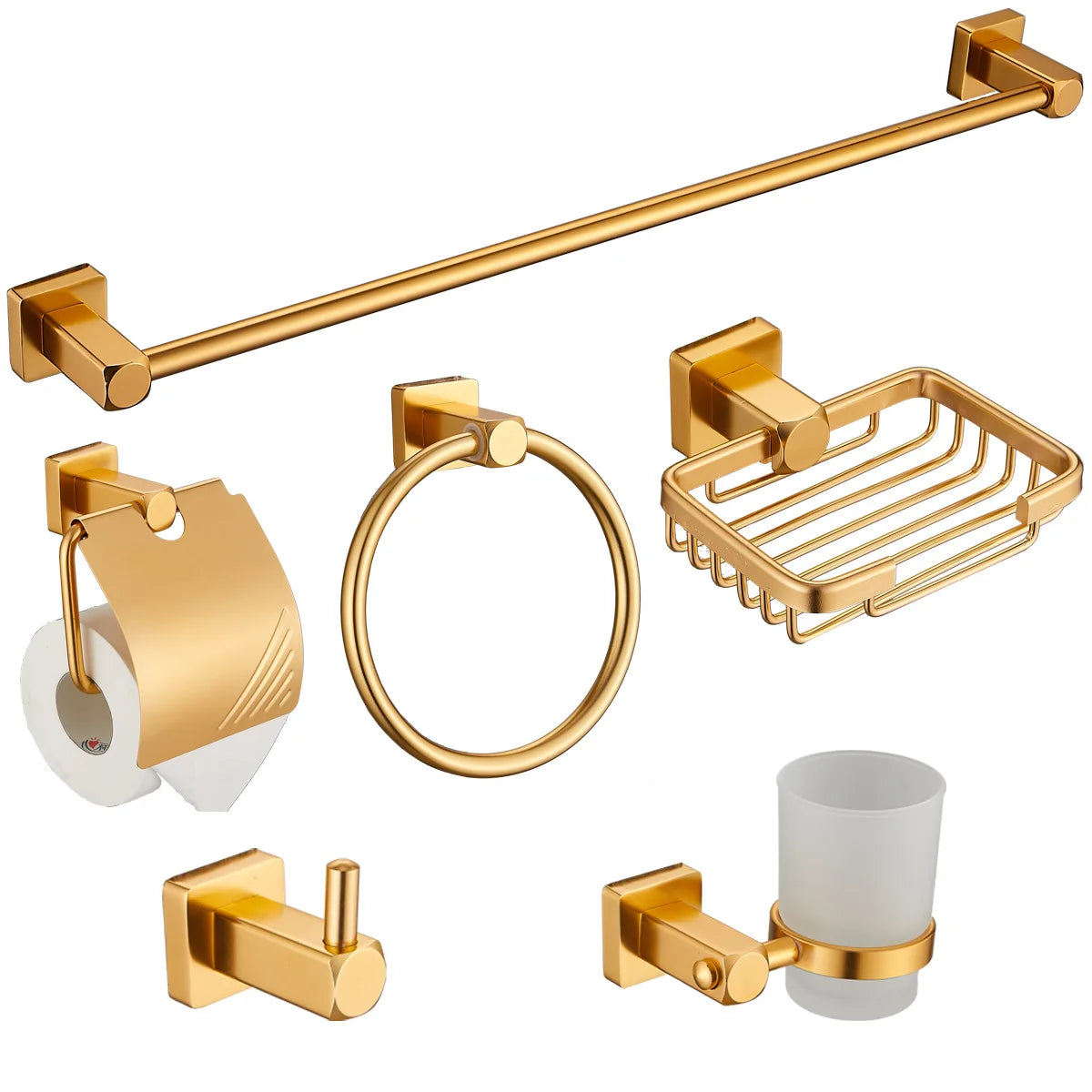 Bathroom 6 Pieces Set Steel Towel Holder Perforation-free Mounted Storage Shelf Accessories Bathroom Hardware Set