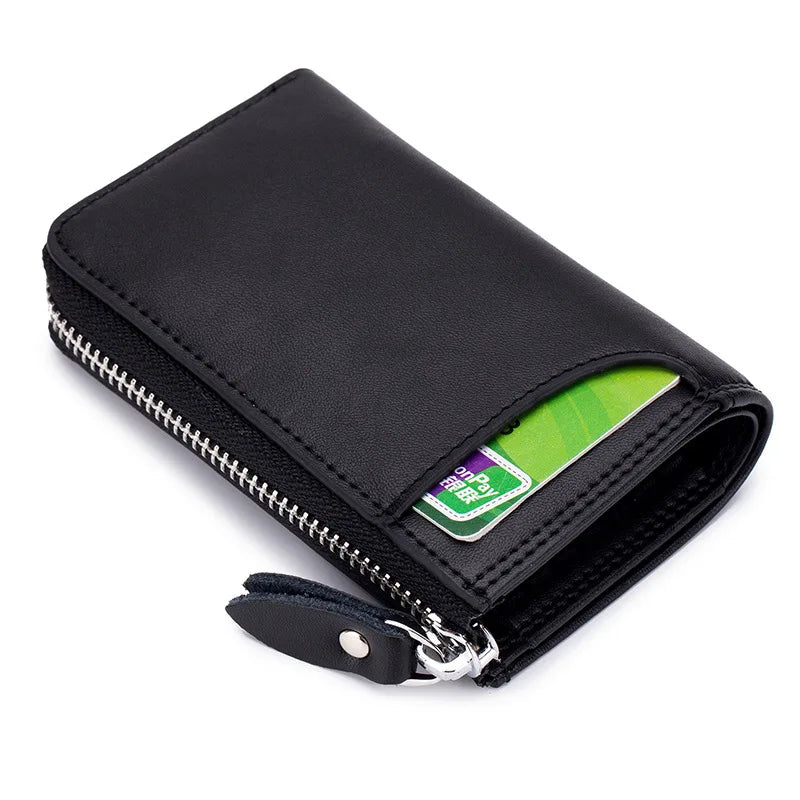 Women's RFID Blocking Faraday Bag Fashion Leather Pouch Card Holder Money Slot Zipper Handheld Key Chain Wallet for Car Key Fob