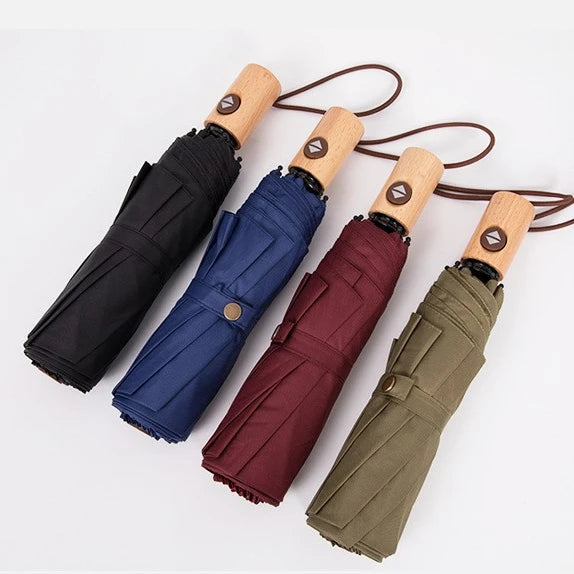 3 Folding Umbrella Manufacturer Automatic Custom Bamboo Wooden Handle Umbrella
