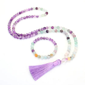 108 Mala Prayer Beads Necklace 8mm Natural Stones Meditation Yoga Jewelry Sets Handmade Mala Tassel Pendant for Women and Men