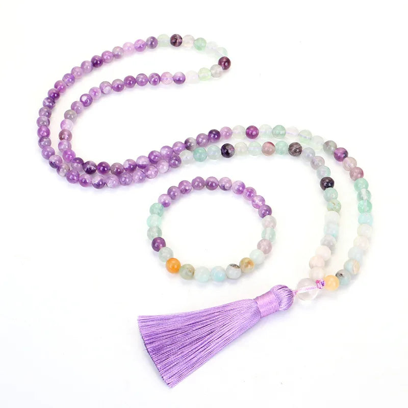 108 Mala Prayer Beads Necklace 8mm Natural Stones Meditation Yoga Jewelry Sets Handmade Mala Tassel Pendant for Women and Men
