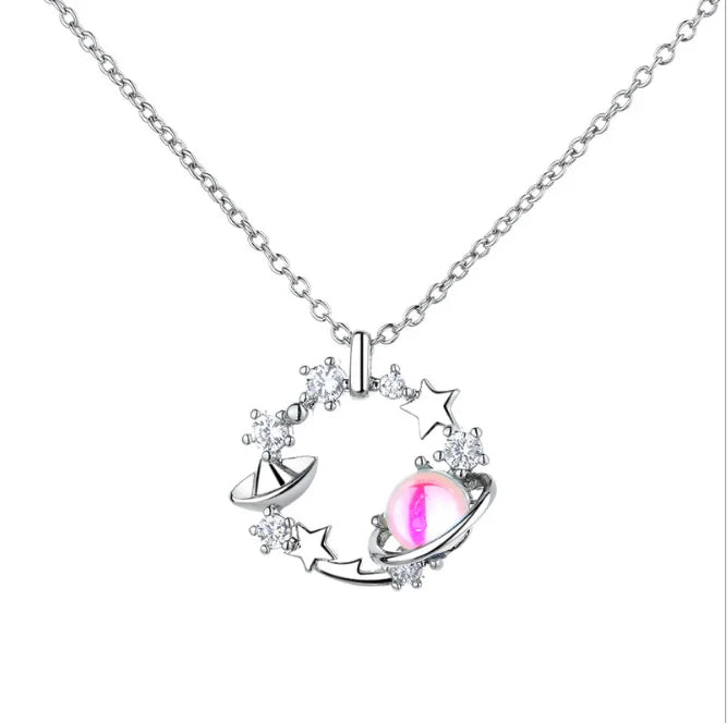 2021 Dainty 925 Sterling Silver Star Pendant Necklace Saturn Planet Original Fantasy Planet Necklace