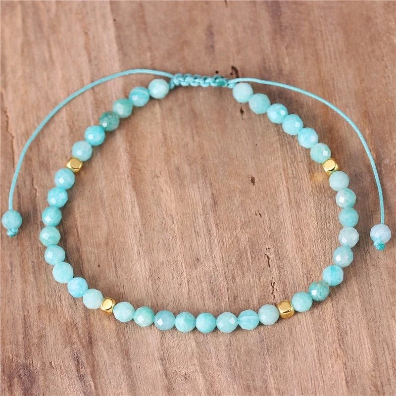 4mm Amazonite Gemstone Beads Dainty Bracelet Tibetan Adjustable Natural Stone Bracelet Jewelry  for Women Wholesale Dropship