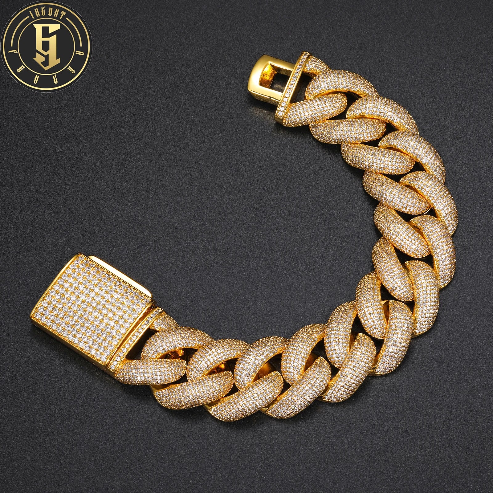 Fashion Hip Hop Jewelry Wholesale Mens Big Size 25mm Gold Plated Brass Micro Paved 5A Cubic Zirconia Cuban Bracelet