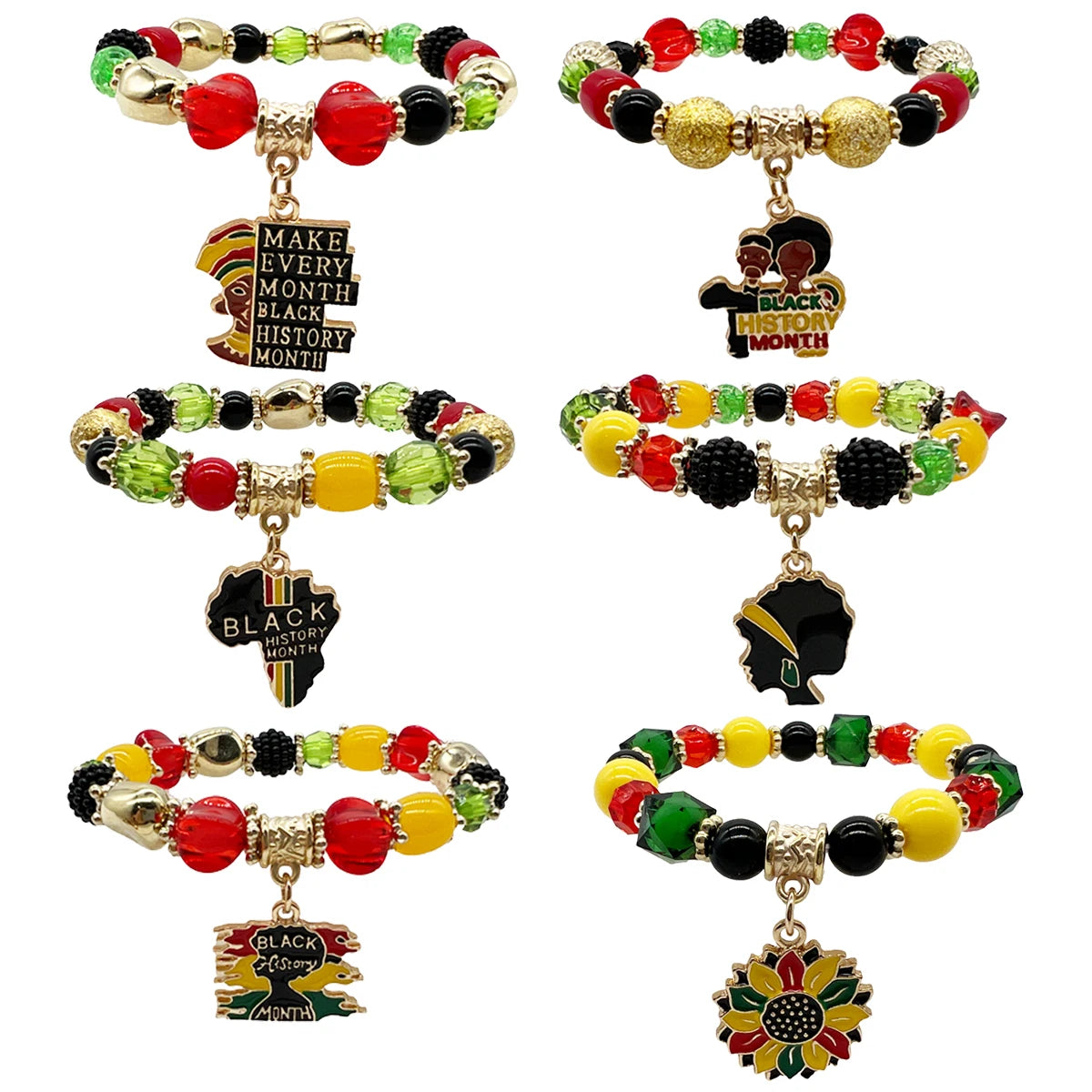 New Arrival Gold Plated Elastic Beads Bracelet Handmade Black History Month African Gift Charm Bracelet