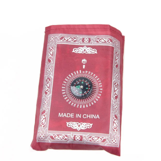 Hot 39*24inch Portable Square Prayer Rug Waterproof Polyester Compass Design Washable Muslim Travel Prayer Mat for Camping