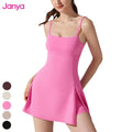 Janya 2-in-1 Breathable Quick Dry Tennis Wear Adults Girls Backless Romper Golf Skirt Short with Adjustable Straps Sports Shorts