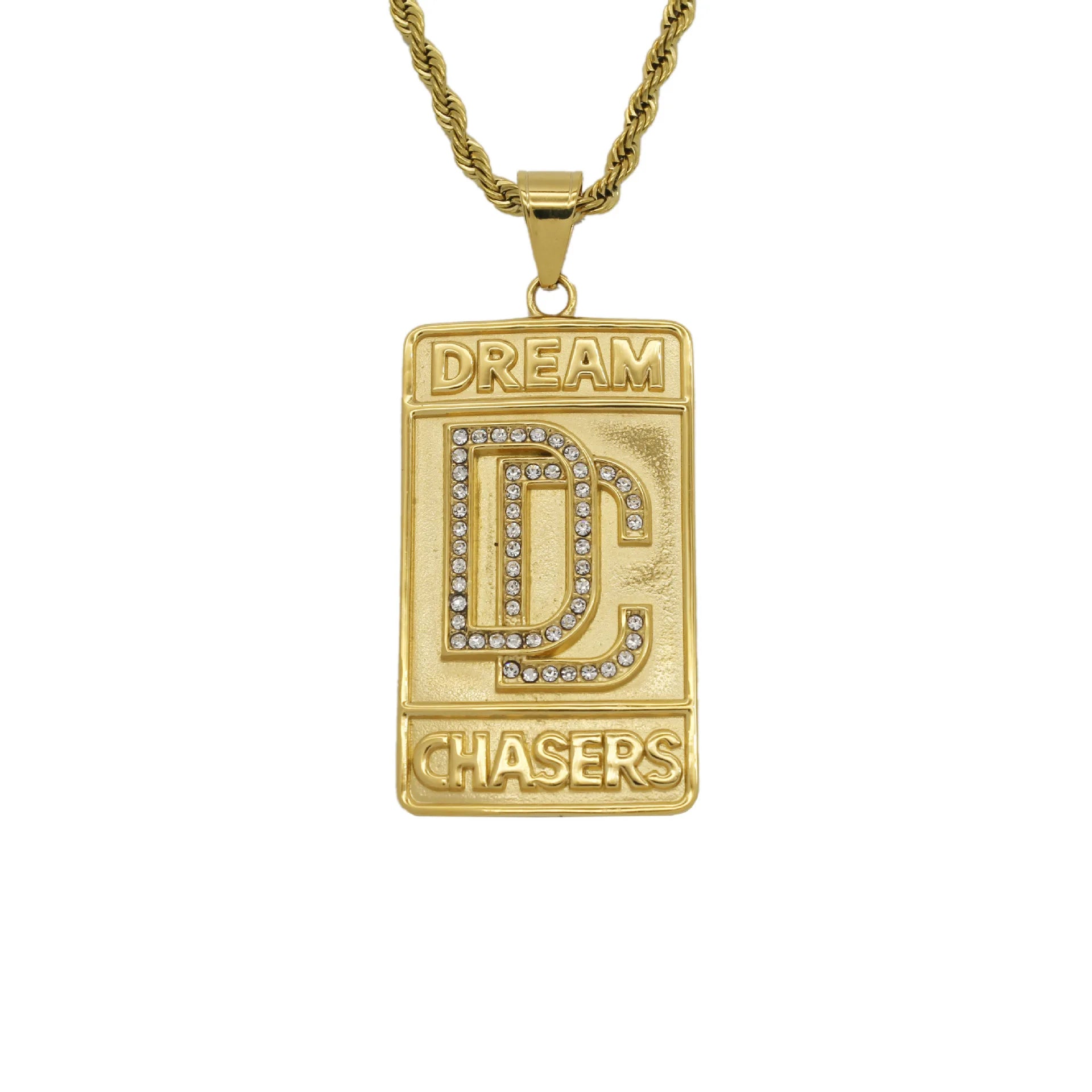 Duyizhao Stainless Steel DC Letter Admirable Dream Chaser Dog Tags Pendant for Hip Hop Luxury Men Jewelry