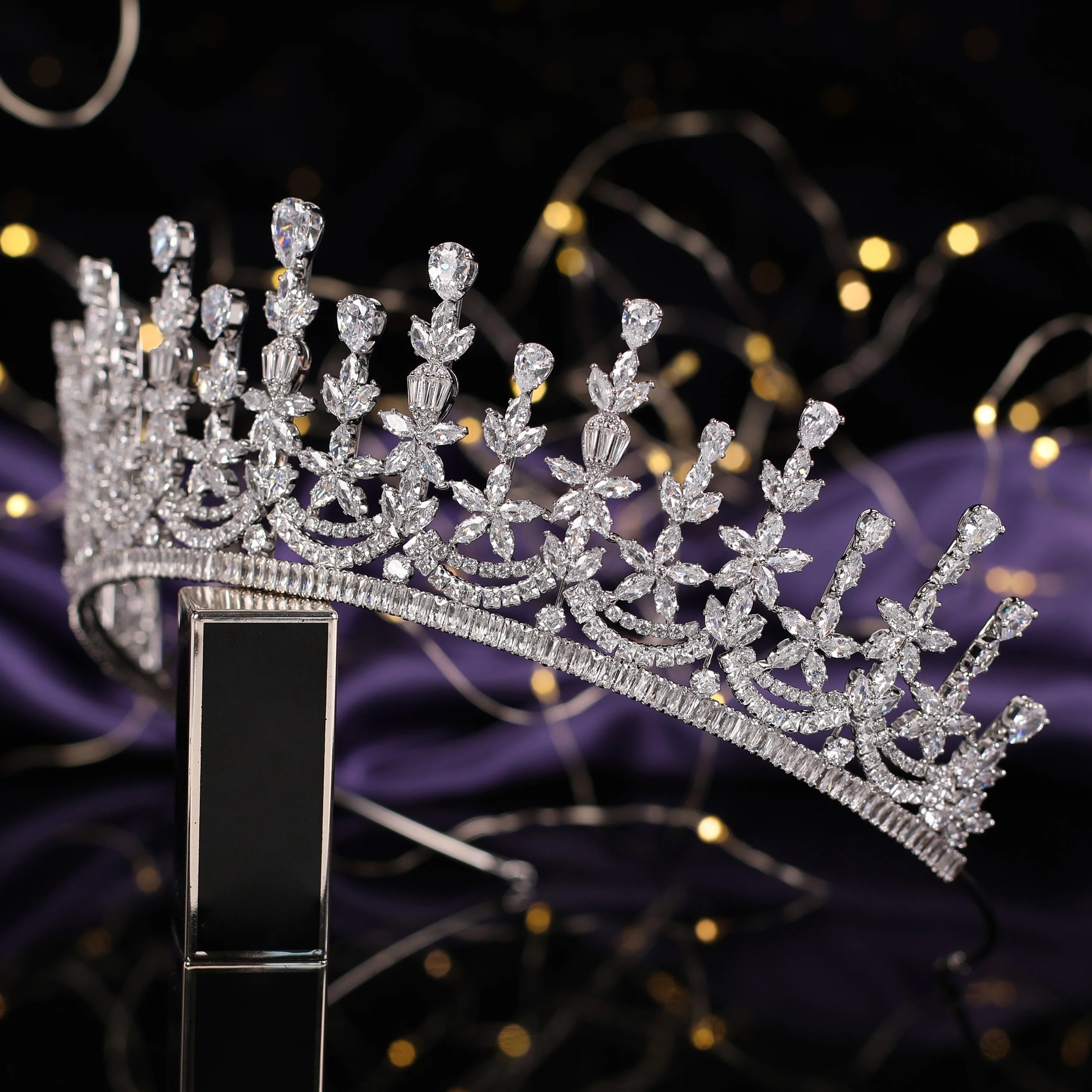 Echsio Wholesale Beauty Pageant Brass Zircon Crown 3A CZ Tiaras Bridal Hair Accessories Luxury Halo Crown for Women BC6224