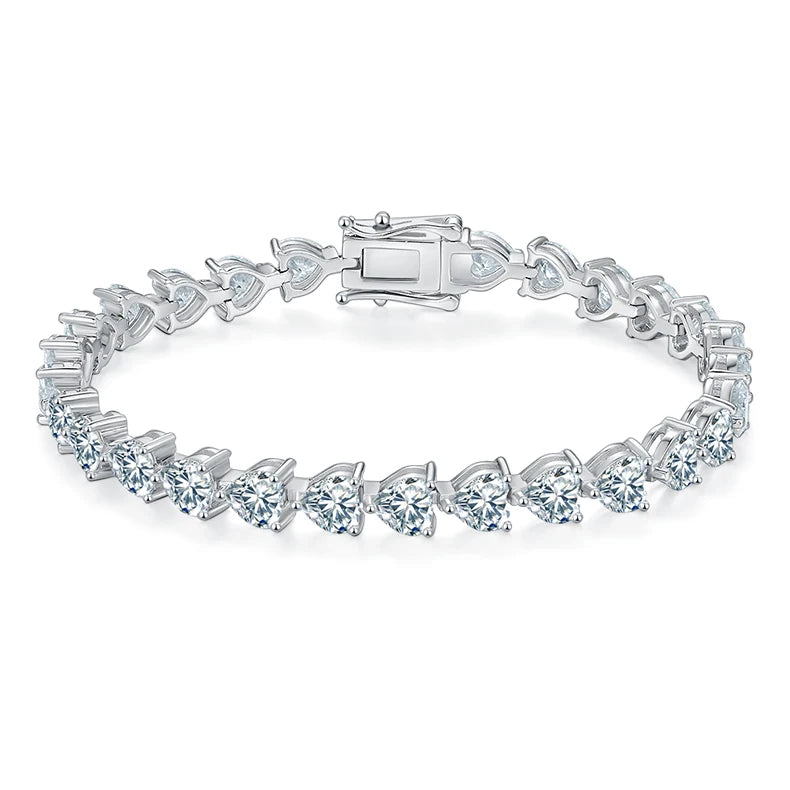 Wish Jewelry White Gold Plated 925 Sterling Silver 0.5ct Heart Lab Created Moissanite Diamond Tennis Bracelet Women