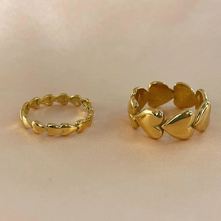 Delicate Women Jewelry Heart Rings Hypoallergenic 18K Gold Plated Stainless Steel Heart Shape Rings
