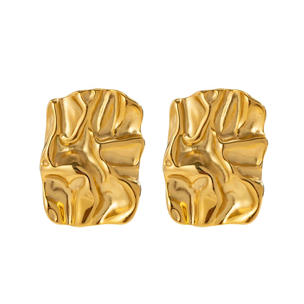 J&D Waterproof Stainless Steel Rectangle Crinkle Hammered Texture Stud Earrings for Women