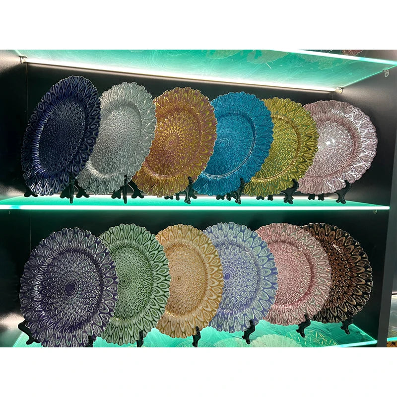 ZK230184 Luxury Wedding Event Plate Wholesale Factory Price Peacoke Burgundy Wedding Plates 2024