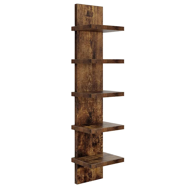 5-Story Modern Wood Ledge Unit Floating Vertical Shelf Wall-Mounted Multifunctional Customizable Size Storage Rack Tower