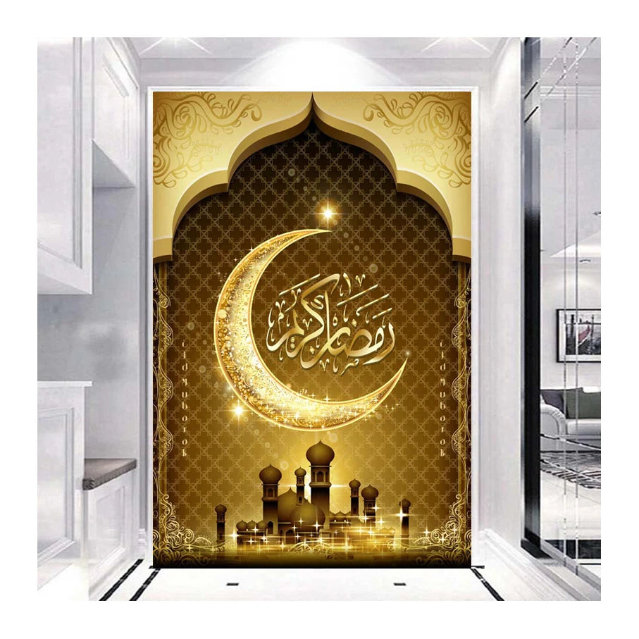 Full Square Round Drill Islam Muslim Moon Blessing Diamond Embroidery Religion 5D DIY Diamond Painting Festival Gift