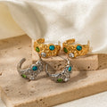 New Arrrived18K Gold Plated Stainless Steel Colorful Zirconia for Women Jewelry CC Shaped Texture CC Shaped Texture Earrings