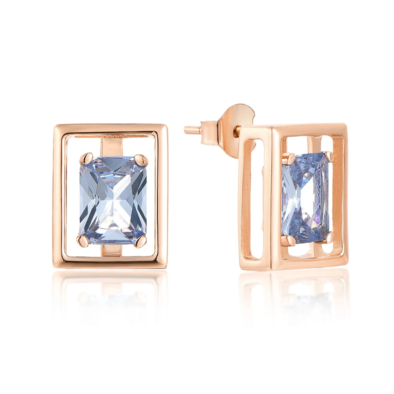 QX CUSTOM OEM Zircon Fine Jewelry Luxury 925 Sterling Silver 18K Rose Gold Plated Stud Earring for Women